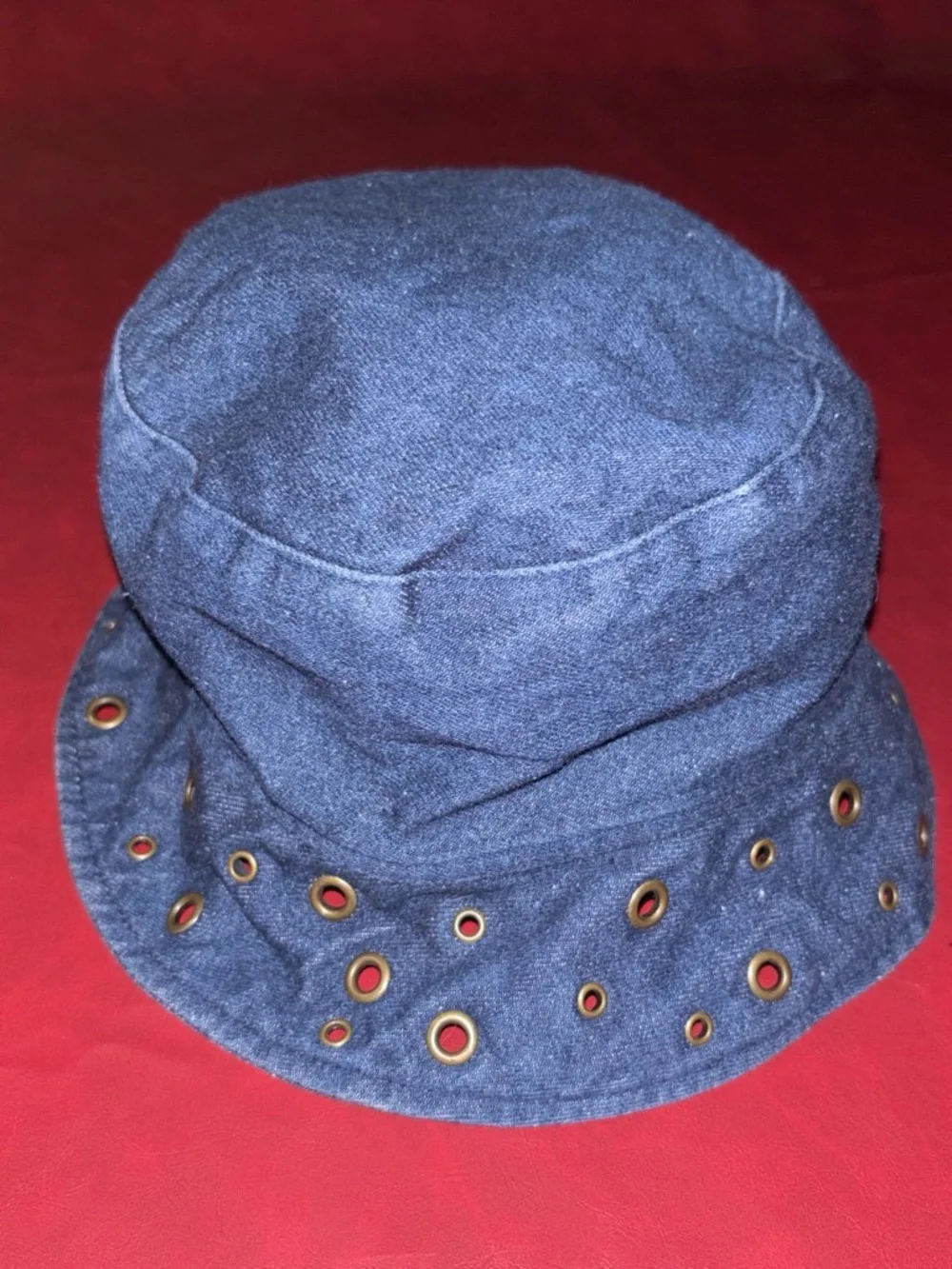 Denim Eyelet Bucket Hat - Navy Blue